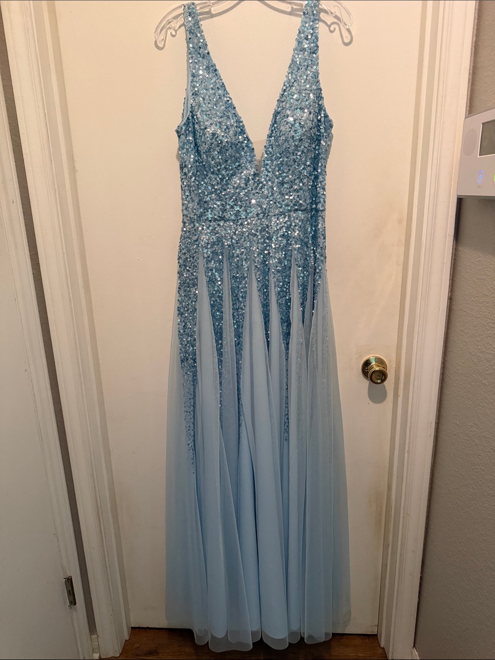 Sparkling Light Blue Prom Dress with Sequin Bodice